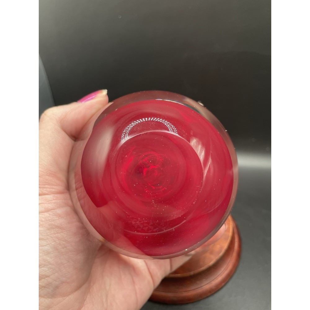 Vtg Art Glass Red Apple Fruit Sculpture Hand Blown Paperweight Clear 4" - Picture 9 of 9